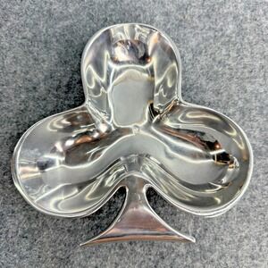 Vintage Metal Club Shaped Card Theme Snack Plate Tray Silver Color Party Poker